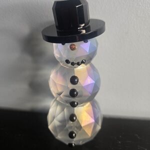 Vintage Simon Designs Iridescent Crystal Snowman 4.5" Figurine w Box